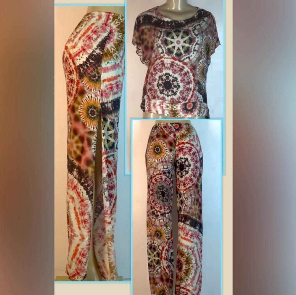 Tie dyed split leg flowy sheer summer pants tie nwt beach cover-up